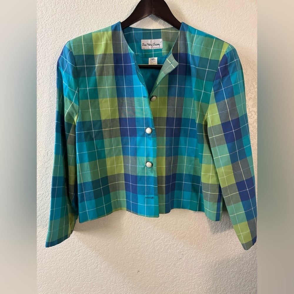 The Very Thing! 80s Vintage brand blue and green plaid blazer Size 14